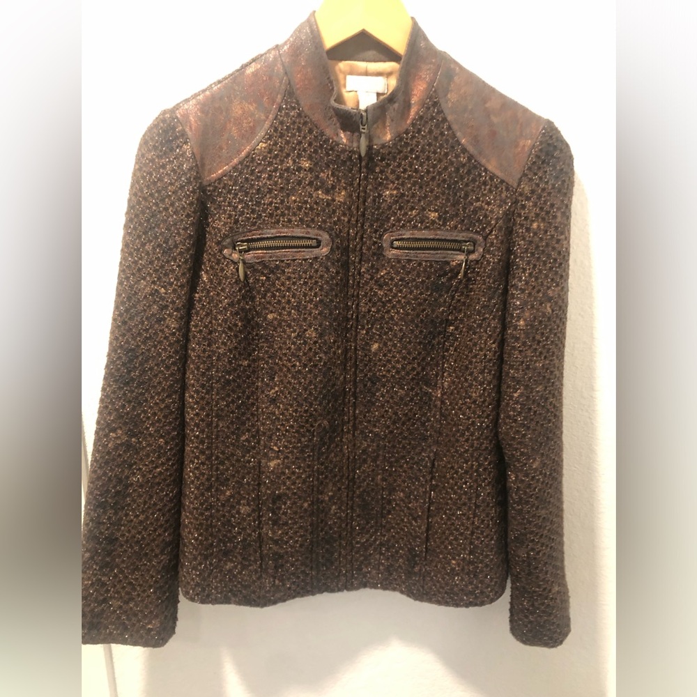 Women’s Brown and Bronze Tweed Zip-Front  Jacket